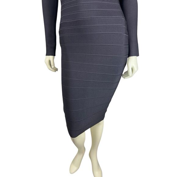 Herve Leger Long Sleeve Sequin Bandage Dress Size XS Candice Off Shoulder Gray - Picture 12 of 12